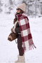 Women's Winter Plaid Patterned Boucle Shawl Scarf - 2