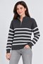Women's Stand Collar Half-Zip Striped Thessaloniki Knit Sweater - Smoked