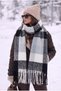 Women's Winter Plaid Patterned Boucle Shawl Scarf