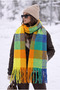 Women's Winter Plaid Patterned Boucle Shawl Scarf