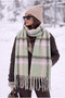 Women's Winter Plaid Patterned Boucle Shawl Scarf