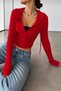 Rolly Red Hooded Twill Fitted Zipper Slim Fit Lace-Up Long Sleeve Blouse - 3