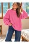Pink Crew Neck Oversize Women's Knitwear Sweater - 2