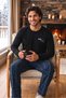 Cotton Soft Touch Şardonlu Black Long Sleeve Men's Pajama Set
