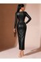 Women's long sleeve boat neck long slim fit leather dress