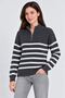 Women's Stand Collar Half-Zip Striped Thessaloniki Knit Sweater - Smoked