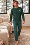 Cotton Soft Touch Şardonlu Green Long Sleeve Men's Pajama Set - 2