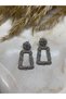 Black and Silver Texture Detailed Geometric Rectangular Dangle Earrings for Women - 2