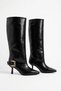 Ramser Side Buckle, Toe Stitched, Long Women's Heeled Boots, Black Leather - 7