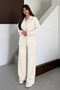 Oversize Zippered Lace-Up Waist Polo Collar Modal Women's Set 1196 Ecru - Premium Series - 6