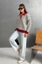 Women's Red Polo Collar Half Zipper Striped Oversize Knitwear Sweater Rb0720 - 4