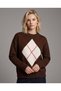 Women's Diamond Patterned Crew Neck Knitwear Sweater - 2