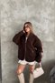 Women's Premium Oversize Teddy Plush Jacket with Stand Collar and Zipper, Lamb Fur Look - 6