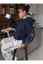 Large Size 3 Threaded Threaded Sweatshirt Navy Blue Oversize Unisex Hoodie