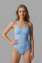 Women's Blue Thin Strap Seamless Gathering Corset U-Neck Flexible Snap-On Bodysuit - 3