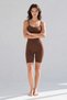 Women's Brown Thin Strap U-Neck Shorts Body Seamless Gathering Corset Jumpsuit - 2