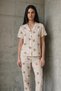 Women's Off-White V-Neck Buttoned Pajama Set - 3