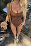 Women's Brown Adjustable Snap Fastener Bodysuit