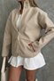 Women's Oversize Cashmere Premium Jacket with Stand Collar, Zipper and Ribbed Pockets - 8