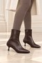 Women's Black Leather Pointed Toe Thin Heeled Stylish Boots - 6