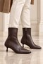 Women's Black Leather Pointed Toe Thin Heeled Stylish Boots - 4