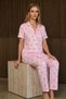 Women's Pink Loose Fit V-Neck Knitted Pajama Set - 2