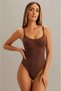 Women's Brown Thin Strap Seamless Gathering Corset Body Seamless U-Neck with Snap Fasteners - 6