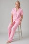 Women's Pink Plaid Bow Patterned Short Sleeve Buttoned Long Leg Pajama Set