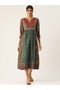 Emerald & Maroon Floral Block Print Midi Dress