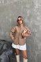 Women's Oversize Cashmere Premium Jacket with Stand Collar, Zipper and Ribbed Pockets - 6