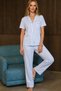 Women's Blue Loose Fit V-Neck Knitted Pajama Set - 4