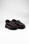 Women's Black Embroidered Buckle-Strapped Suede Thick Platform Sole Loafer Boots with Fur Inside - 7