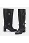 Big Size Large Size Women's Black Double Buckle Thick Heeled Boots 41-42-43-44 - 5