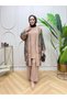 Large Size Oval Stone Detailed Knitted Fabric Three-Piece Set - 7