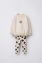 Girl's Cotton Milk Club Printed Ecru Sweatshirt and Patterned Leggings Set