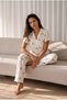 Women's Off-White Loose Fit Long Sleeve Cotton Pajama Set - 5