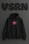 Pink Black Lily Design Pre-Printed Oversize Black Hooded Sweatshirt