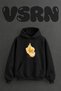 Abstract Spiral Flower Design Pre-Printed Oversize Black Hooded Sweatshirt
