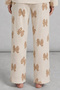 Women's Cream Bow Patterned Muslin Textured Crew Neck Long Sleeve Trouser Pajama Set - 6