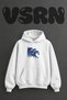 Blue Horses Design Pre-Printed Oversize White Hooded Sweatshirt