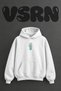 Cicek Vaso Design Pre-Printed Oversize White Hooded Sweatshirt