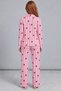 Women's Pink Long Sleeve Shirt Collar Striped Heart Pajama Set - 5