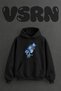 Blue Delphinium Design Pre-Printed Oversize Black Hooded Sweatshirt