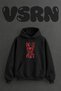 Plot Motto Heart Design Pre-Printed Oversize Black Hooded Sweatshirt