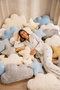 Women's White Front Buttoned Long Sleeve Bottom Top Pajama Set - 3