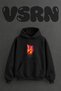 Colorful Sinekkusu Design Pre-Printed Oversize Black Hooded Sweatshirt