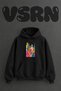 Abstract Crowd Design Pre-Printed Oversize Black Hooded Sweatshirt