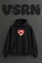 Heart Gunbatimi Kuslar Design Pre-Printed Oversize Black Hooded Sweatshirt