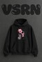 Cherry Blossom Design Pre-Printed Oversize Black Hooded Sweatshirt