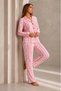 Women's Pink Front Buttoned Long Sleeve Bottom Top Pajama Set - 6